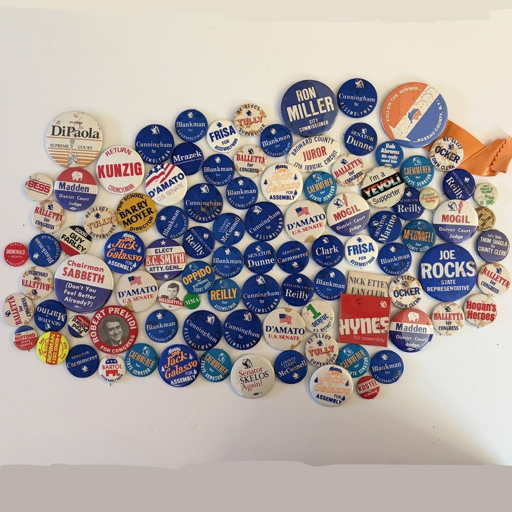 VTG 60s 70s 80s 90s Political Pin Back Button Lot Local Long Island‎ NY & More